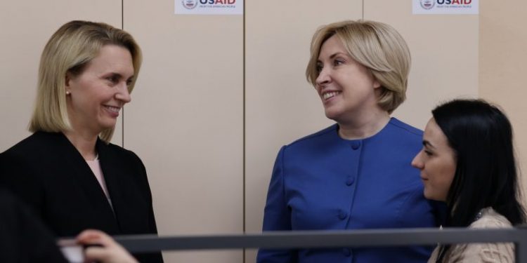 U.S. Ambassador Bridget A. Brink on a visit to the Reintegration Ministry and her meeting with Minister Iryna Vereshchuk. Photo by NUJU Information Service