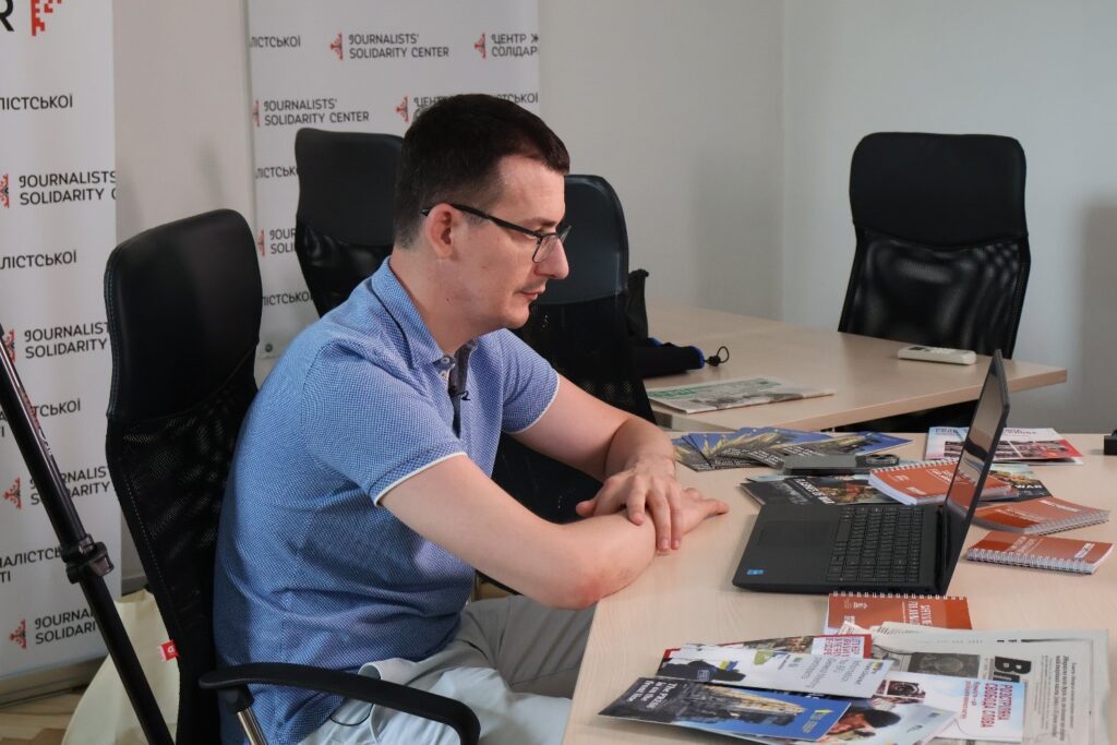 NUJU President Sergiy Tomilenko coordinates cooperation with Hagit Limor, President of the SPJ Foundation. Photo taken in Kyiv, June 2023.