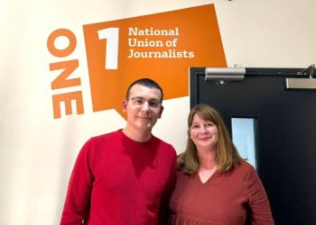 NUJU President Sergiy Tomilenko and Secretary General of the British National Union of Journalists Michelle Stanistreet during a meeting in London