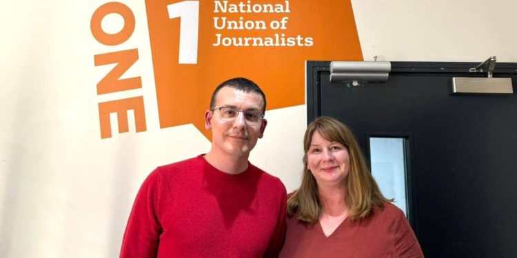 NUJU President Sergiy Tomilenko and Secretary General of the British National Union of Journalists Michelle Stanistreet during a meeting in London