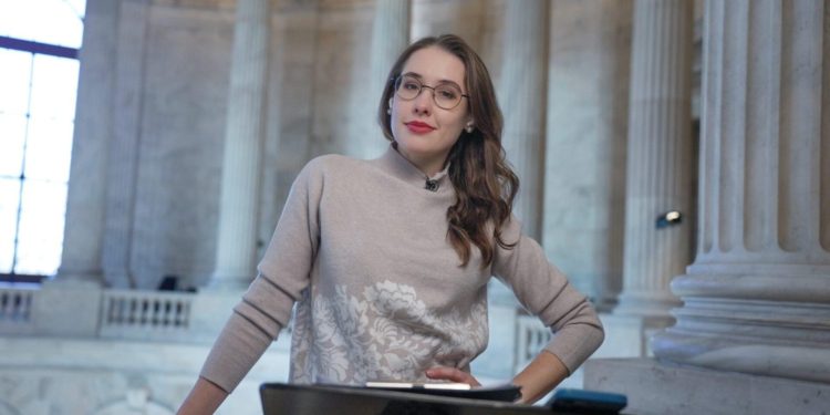 Kateryna Lisunova during a live hit from the US Congress, Washington, D.C. Photo Credit: Kostiantyn Holubchyk