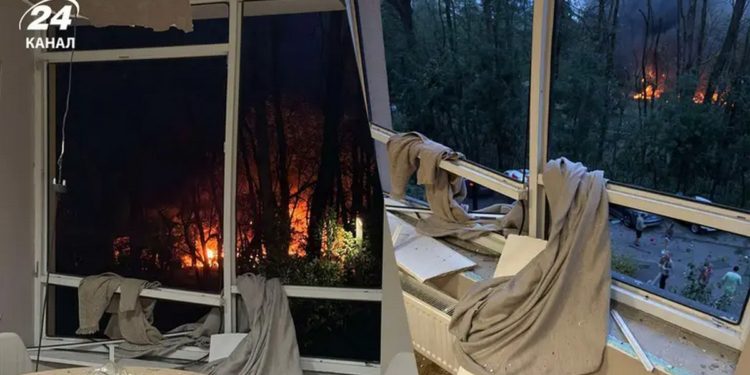 Kateryna Soliar’s apartment was damaged during the attack. Channel 24’s collage