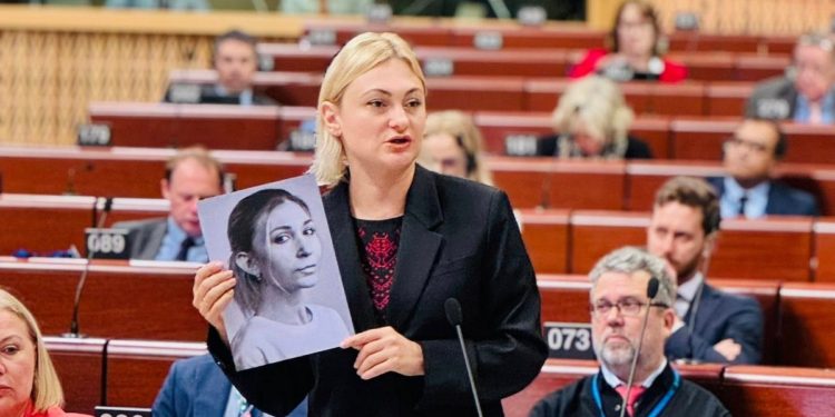 Yevheniya Kravchuk Tells PACE the Story of Ukrainian Journalist Victoria Roshchina, Murdered in russia. Photo: Facebook / Yevheniya Kravchuk