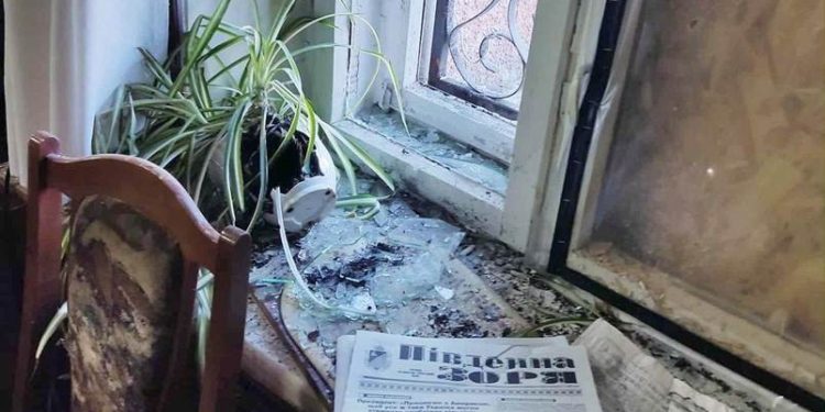 Damaged premises of the editorial office of the newspaper ‘Pivdenna Zoria’ (Nikopol, Dnipropetrovsk region)